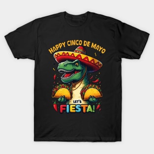 Cinco De Mayo Funny Dinosaur Holding Taco Let's Fiesta Dino Kids T-Shirt